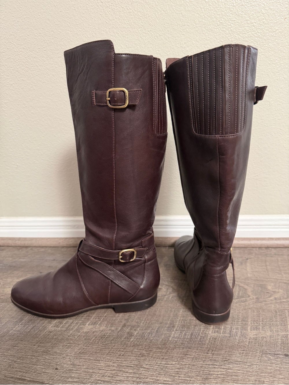UGG Bandara Tall Brown Full-Grain Leather Riding Boots Sz 10